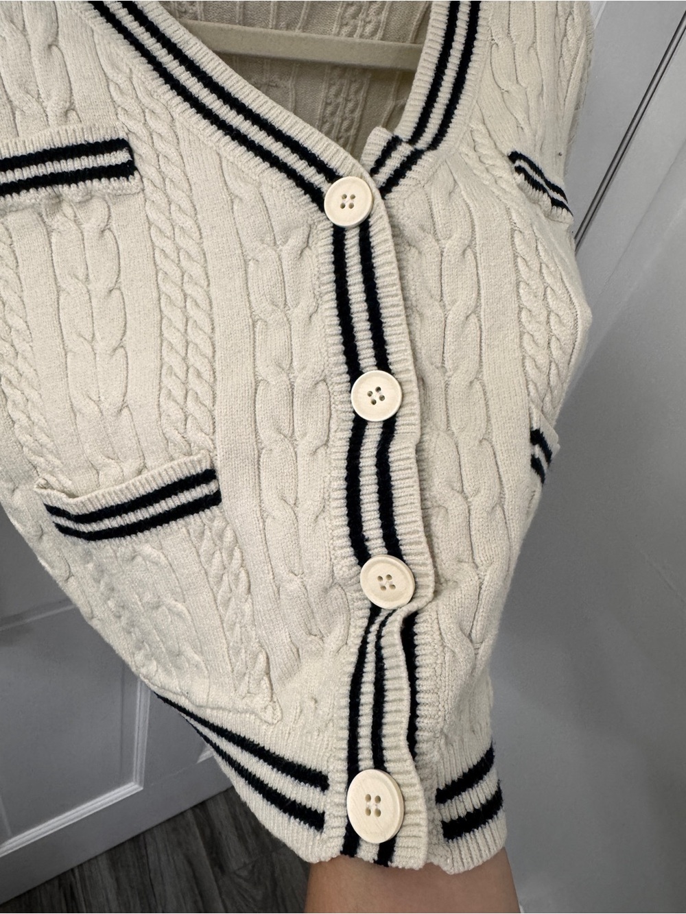 Cider Cream Cable Knit Cardigan with Black Trim - Picture 3 of 7